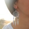 Sterling Silver Raw Amethyst Dream Catcher drop Earrings. Dream catcher dangle earrings