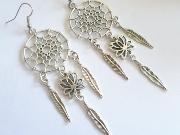 Sterling Silver Raw Amethyst Dream Catcher drop Earrings. Dream catcher dangle earrings