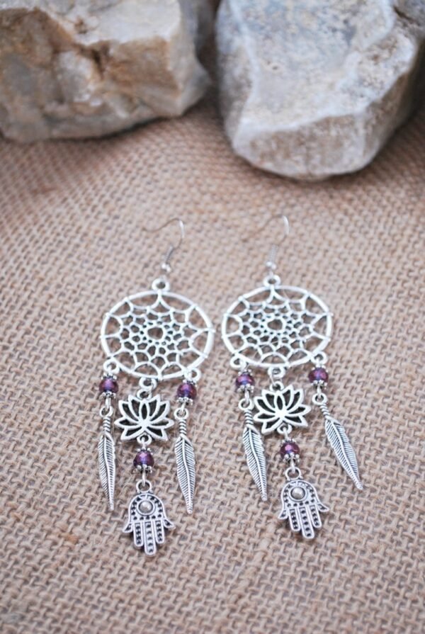 Sterling Silver Raw Amethyst Dream Catcher drop Earrings. Dream catcher dangle earrings