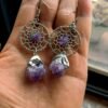 Sterling Silver Raw Amethyst Dream Catcher drop Earrings. Dream catcher dangle earrings