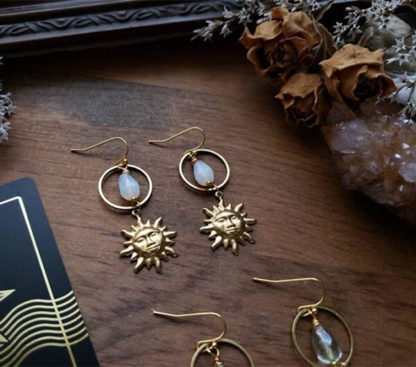 Sun Charm Earrings Stars and Moon Boho Hippie Bohemian Healing Celestial Witchy Metaphysical Jewelry Gift for Wicca Lover