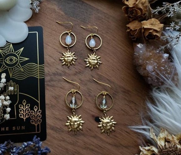 Sun Charm Earrings Stars and Moon Boho Hippie Bohemian Healing Celestial Witchy Metaphysical Jewelry Gift for Wicca Lover