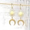 Sun Face Figure Starburst Earrings Gold Sun Celestial Astronomy Boho Hippies Jewelry Women Gift for Her Beautifu Fashion Trend