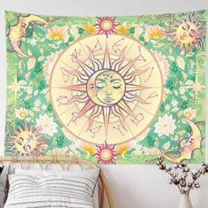 Sun Moon Tapestry Wall Hanging Celestial Stars Tapestries Psychedelic Hippy Tie Dye Wall Hanging for Party Home Decor