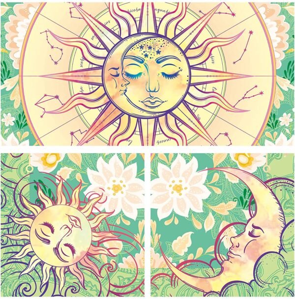 Sun Moon Tapestry Wall Hanging Celestial Stars Tapestries Psychedelic Hippy Tie Dye Wall Hanging for Party Home Decor