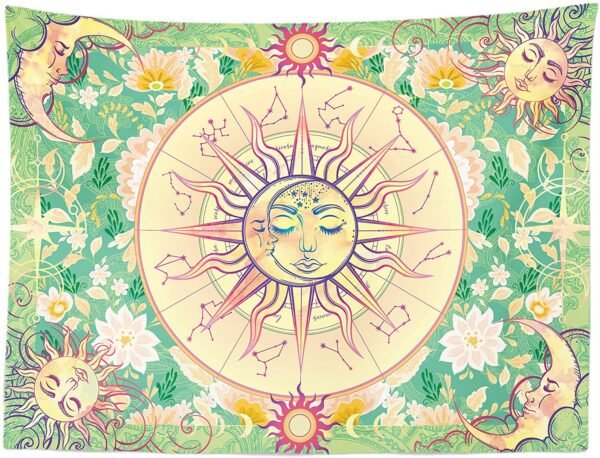 Sun Moon Tapestry Wall Hanging Celestial Stars Tapestries Psychedelic Hippy Tie Dye Wall Hanging for Party Home Decor