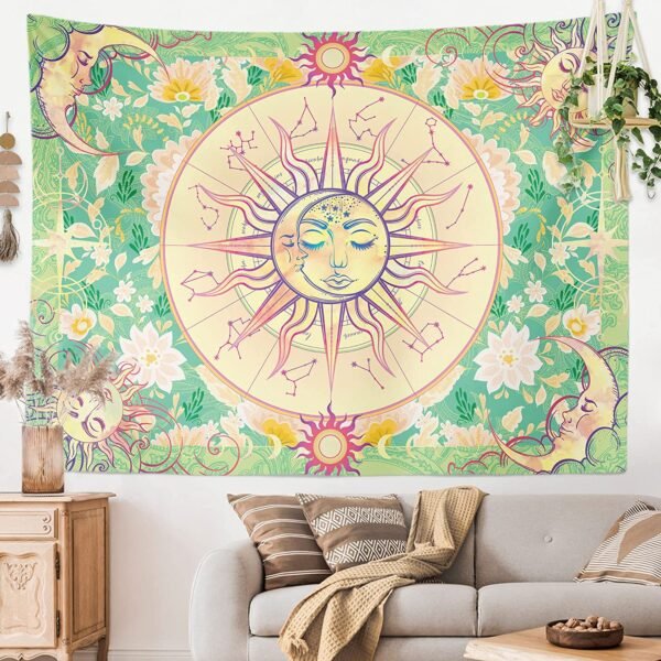Sun Moon Tapestry Wall Hanging Celestial Stars Tapestries Psychedelic Hippy Tie Dye Wall Hanging for Party Home Decor