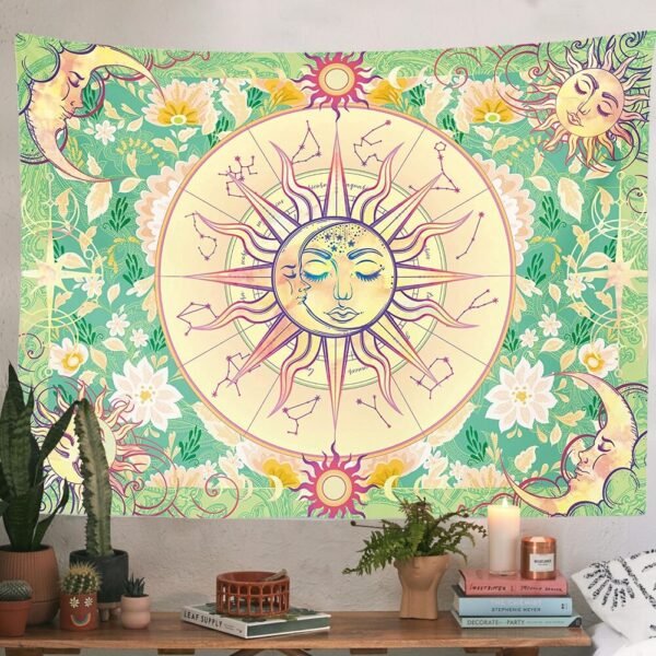 Sun Moon Tapestry Wall Hanging Celestial Stars Tapestries Psychedelic Hippy Tie Dye Wall Hanging for Party Home Decor