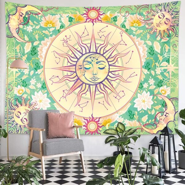 Sun Moon Tapestry Wall Hanging Celestial Stars Tapestries Psychedelic Hippy Tie Dye Wall Hanging for Party Home Decor