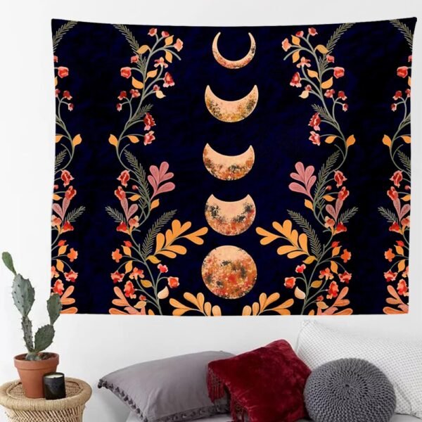 Sun Moon Tapestry Wall Hanging Floral Vine Psychedelic   Wall Decor