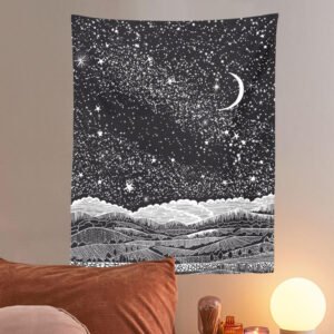 Sun Moon Tapestry Wall Hanging Stars Space Psychedelic Black and White Wall Tapestry Wall Tapestry for Bedroom Home Wall Décor
