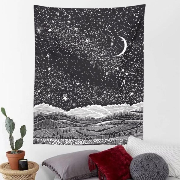 Sun Moon Tapestry Wall Hanging Stars Space Psychedelic Black and White Wall Tapestry Wall Tapestry for Bedroom Home Wall Décor