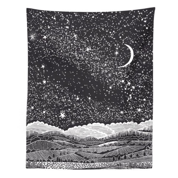Sun Moon Tapestry Wall Hanging Stars Space Psychedelic Black and White Wall Tapestry Wall Tapestry for Bedroom Home Wall Décor