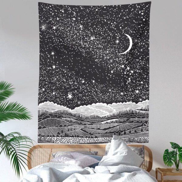 Sun Moon Tapestry Wall Hanging Stars Space Psychedelic Black and White Wall Tapestry Wall Tapestry for Bedroom Home Wall Décor