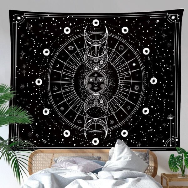 Sun Moon Tapestry Wall Hanging Stars Space Psychedelic Black and White Wall Tapestry for Bedroom Home Wall Decor