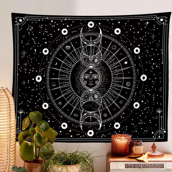 Sun Moon Tapestry Wall Hanging Stars Space Psychedelic Black and White Wall Tapestry for Bedroom Home Wall Decor