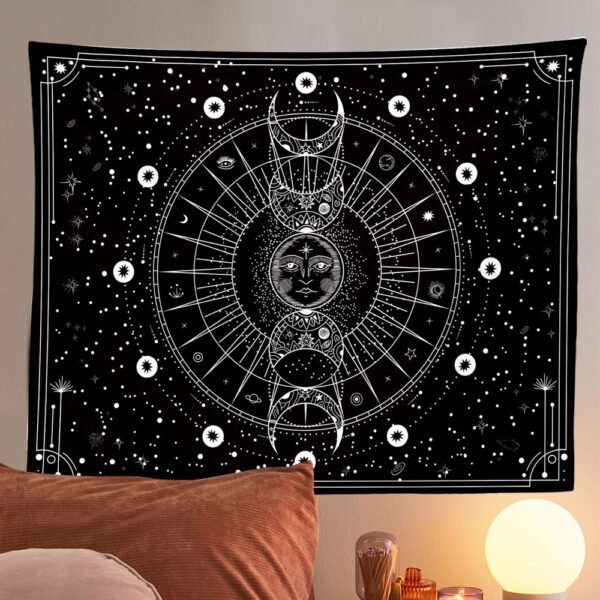 Sun Moon Tapestry Wall Hanging Stars Space Psychedelic Black and White Wall Tapestry for Bedroom Home Wall Decor