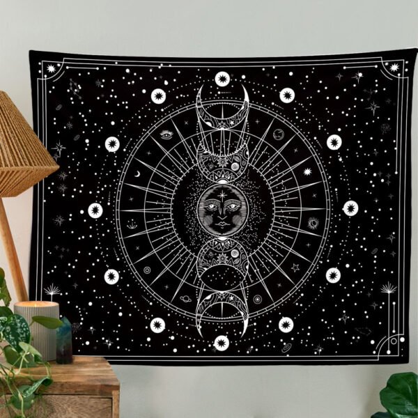 Sun Moon Tapestry Wall Hanging Stars Space Psychedelic Black and White Wall Tapestry for Bedroom Home Wall Decor