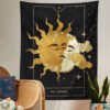 Sun Moon Tarot Tapestry Black Starry Sky Vintage Tapestry Wall Hanging Aesthetic Lovers Tapestries for Living Room Bedroom Decor
