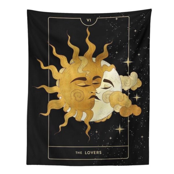 Sun Moon Tarot Tapestry Black Starry Sky Vintage Tapestry Wall Hanging Aesthetic Lovers Tapestries for Living Room Bedroom Decor