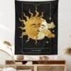 Sun Moon Tarot Tapestry Black Starry Sky Vintage Tapestry Wall Hanging Aesthetic Lovers Tapestries for Living Room Bedroom Decor