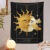 Sun Moon Tarot Tapestry Black Starry Sky Vintage Tapestry Wall Hanging Aesthetic Lovers Tapestries for Living Room Bedroom Decor