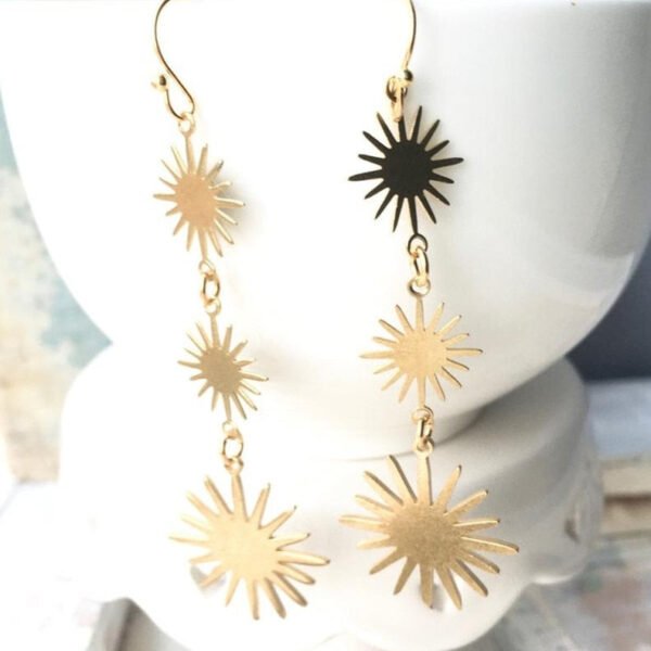 Sun Star Earrings Brass Starburst Celestial Falling Star Astronomy Jewelry For Women Gift