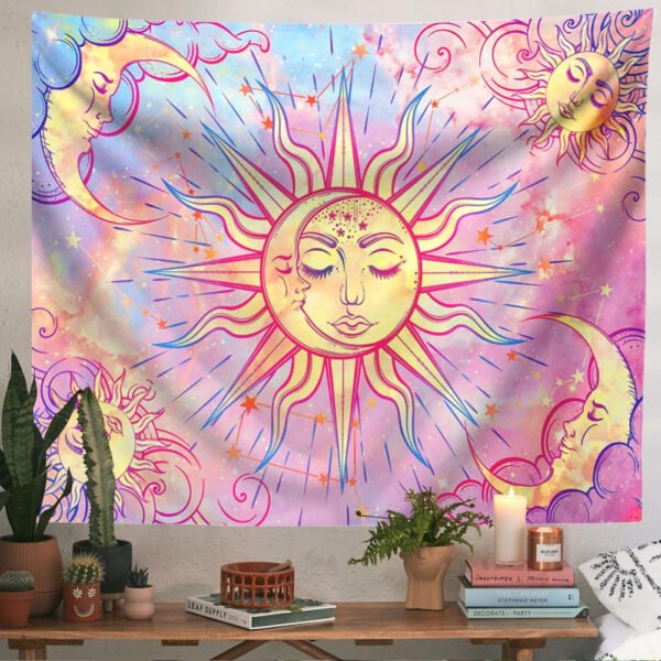 Sun and Moon Tapestry Wall Hanging Star Sky Tapestry Psychedelic Tapestry Mystic  Wall Decor
