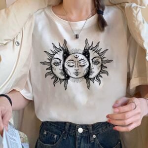 Sun-and-moon-print-Harajuku-top-Tee-vintage-fashion-new-large-size-loose-casual-short-sleeved Sun and moon print Harajuku top Tee vintage fashion new large size loose casual short sleeved T shirt streetwear women clothing|T-Shirts|