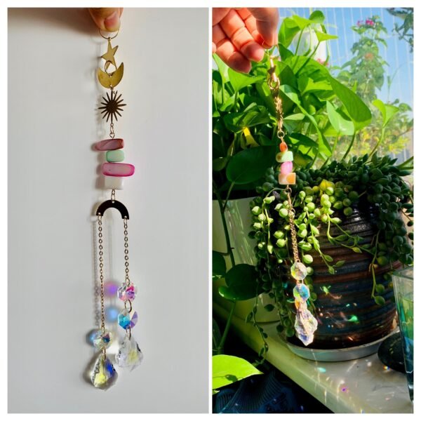 Sun catcher raw crystal star moon wind chime k9 crystal home pendant home decoration gift
