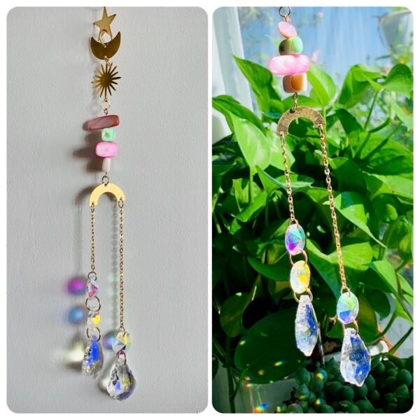 Sun catcher raw crystal star moon wind chime k9 crystal home pendant home decoration gift