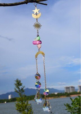 Sun catcher raw crystal star moon wind chime k9 crystal home pendant home decoration gift
