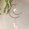 Suncatcher Moon With Rose Quartz Crystal Prism Wall Hanging Home Decor Home Gift