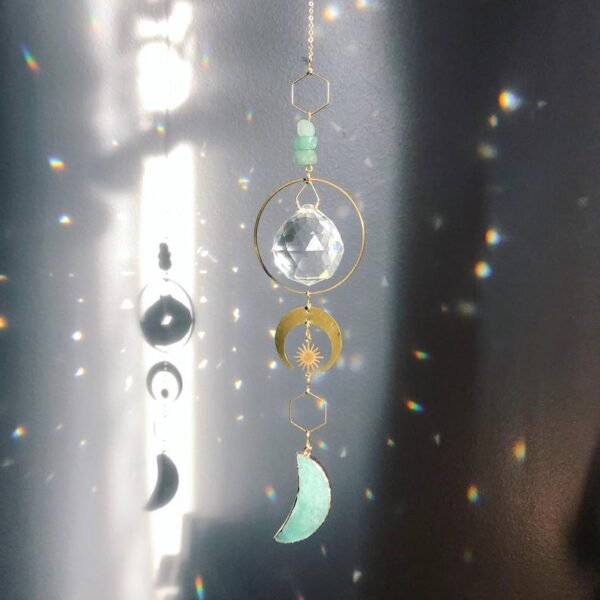 Suncatcher with aventurine crescent moon pendant | light catcher | rainbow maker | sun & moon  of good luck