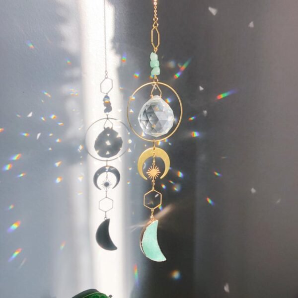 Suncatcher with aventurine crescent moon pendant | light catcher | rainbow maker | sun & moon  of good luck