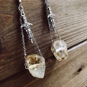 Sword Earrings, Raw Quartz Crystal Earrings, Botanical Earrings, Gothic Crystal Earrings, Boho Earrings