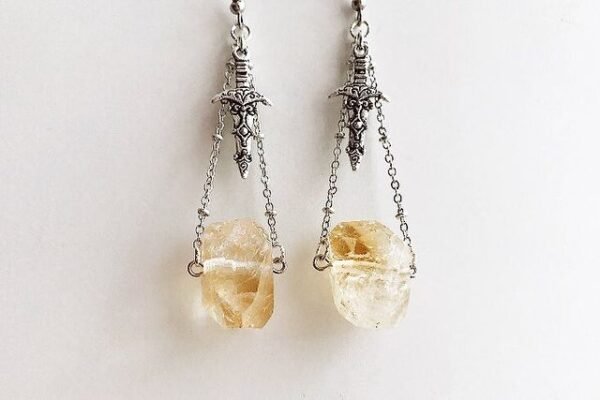 Sword Earrings, Raw Quartz Crystal Earrings, Botanical Earrings, Gothic Crystal Earrings, Boho Earrings