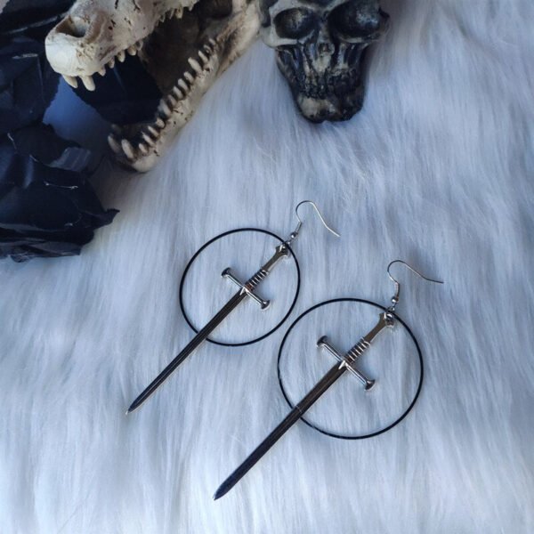 Swords black moon earrings Witchy warrior pagan  gothic medieval silver color Classic warrior gift women 2021 new fashion