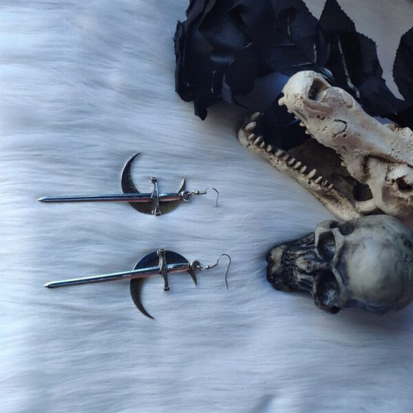 Swords black moon earrings Witchy warrior pagan  gothic medieval silver color Classic warrior gift women 2021 new fashion