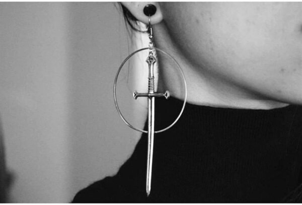 Swords metal hoop earrings Witchy warior pagan vikin alternative gothic medieval silver color Classic tarot CARDS gift women