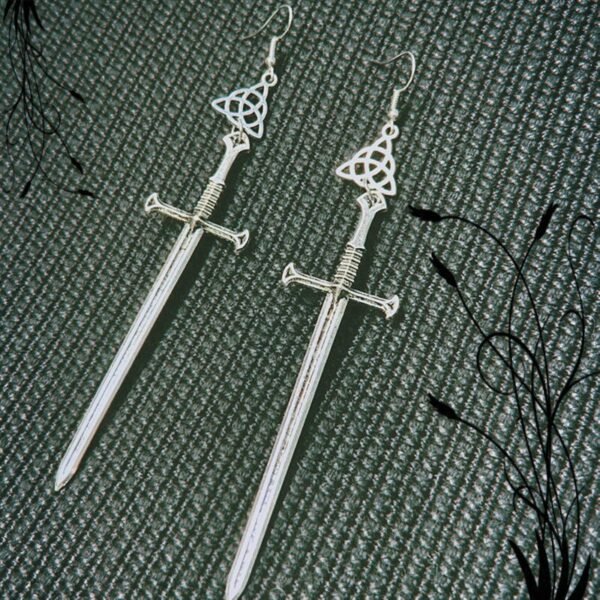 Swords moon earrings Witchy warrior pagan viking alternative gothic medieval