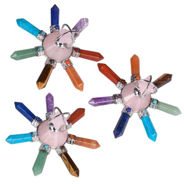 7 Chakra Stone Point Rotate Merkaba Pyramid Energy Generator Reiki Healing Hexagon Crystal Yoga Meditation Balancing