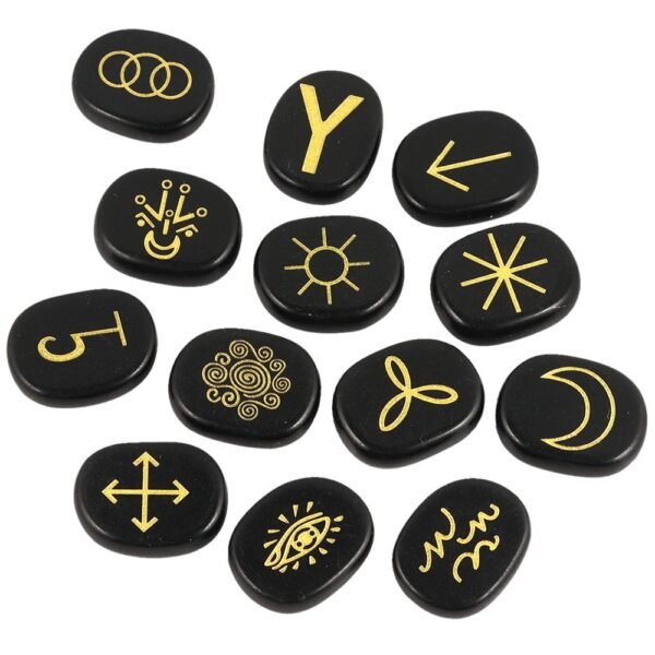 Natural Witches Runes Stones Set Healing Crystal with Engraved Gypsy Reiki Symbols for Meditation Divination