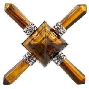 Tiger's Eye Stone 4 Point Pyramid Energy Generator,Reiki Chakra Healing Crystal Spiritual