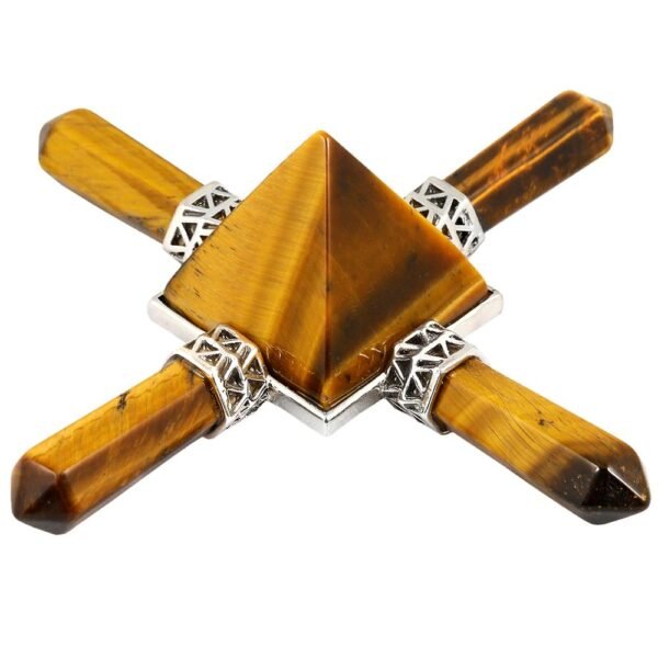 Tiger's Eye Stone 4 Point Pyramid Energy Generator,Reiki Chakra Healing Crystal Spiritual