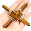 Tiger's Eye Stone 4 Point Pyramid Energy Generator,Reiki Chakra Healing Crystal Spiritual