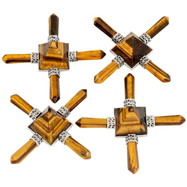 Tiger's Eye Stone 4 Point Pyramid Energy Generator,Reiki Chakra Healing Crystal Spiritual