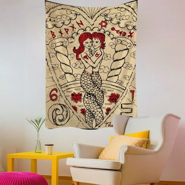 Tarot Card Divination Tapestry Witchcraft Mysterious Magic Tapestry Aesthetic Wall Hanging Macrame Room Decor Tapestry  Wall Decor