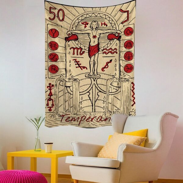 Tarot Card Divination Tapestry Witchcraft Mysterious Magic Tapestry Aesthetic Wall Hanging Macrame Room Decor Tapestry  Wall Decor