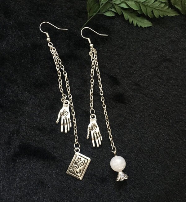 Tarot Card Earrings Tarot Witchy Jewelry Gothic Fortune Teller,Natural Moonstone Crystal Ball Earring with Palmistry Charms